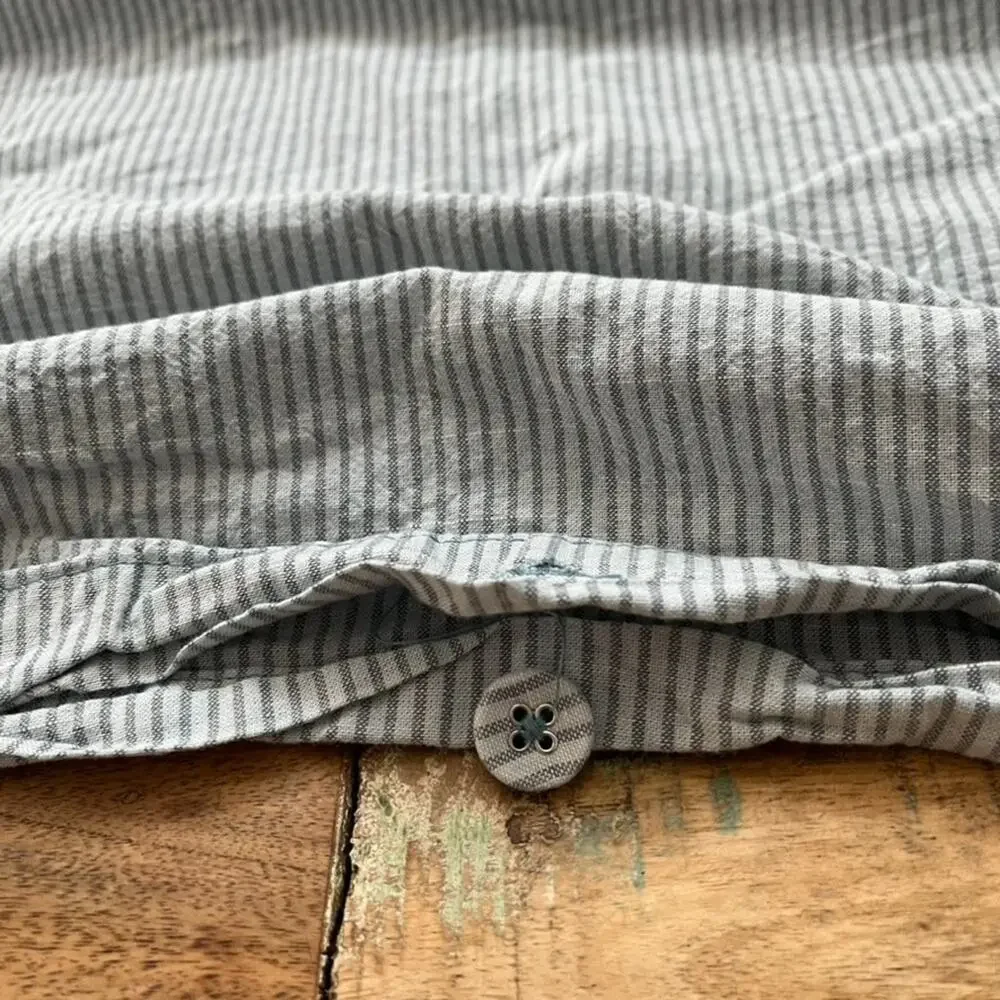 Ikea Bergpalm Duvet Cover Twin Blue/Gray Striped Button Closure 100% Cotton